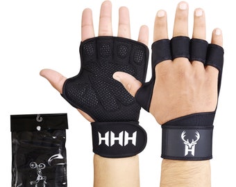 HHH Ventilated Weight Lifting Gym Workout Gloves with Wrist Wrap Support for Men & Women Full Palm Protection Weightlifting Training Fitness