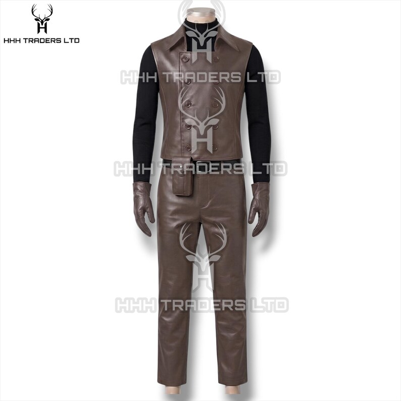 Spider-Noir Complete Cosplay Set | Noir Spider-Man Leather Outfit | Trench Coat, Vest, Turtle-Neck, Pants, Gloves & Holster |Screen Accurate image 2