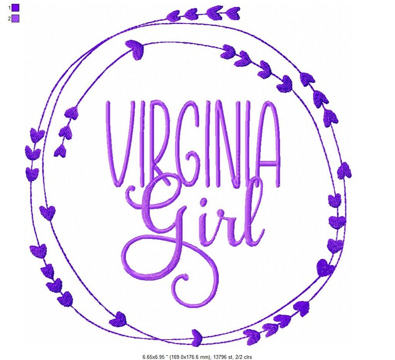 Virginia Girl Fill Machine Embroidery Design Instant Download Etsy