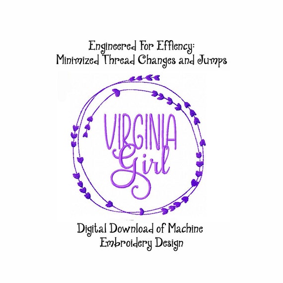 Virginia Girl Fill Machine Embroidery Design Instant Download Etsy
