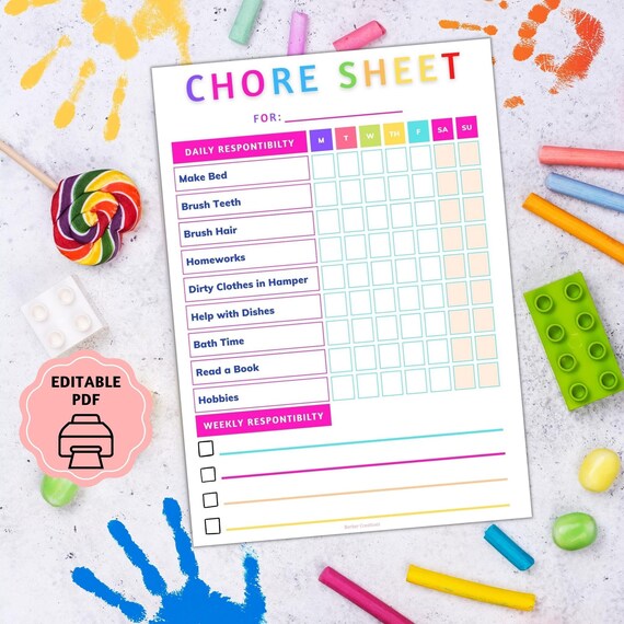 Printable Chore Sheet Kids Chore Sheet Kids Daily Routine - Etsy