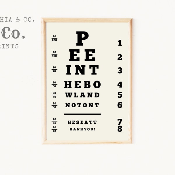 Snellen Eye Chart Print - Funny Bathroom Decor - Humorous Wall Art Printable - Freedom Focused, Faith Based Home Decor