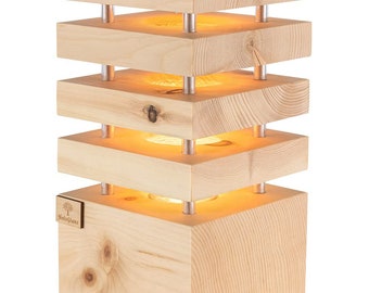 Holzglanz - Design LED-Zirbenlampe - hochwertige Schlafzimmer-Lampe aus Zirbenholz - Duftlampe mit angenehmen Zirbenduft - moderne Holzlampe