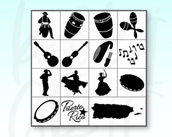 Puerto Rico Music Clipart Bundle, Silhouette and Cricut Files, Vinyl Cut, Printing, Engraving, svg, png, dxf, ai, eps.