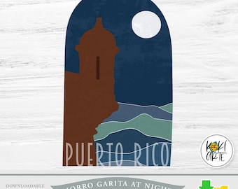 Morro Garita at Night Puerto Rico Boho III | Tropical Island Aesthetic Sublimation Design | Boricua Digital Clipart PNG File | Minimalist