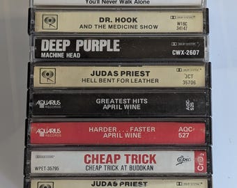 Vintage 1970s Rock Cassette Tapes | Elvis Dr. Hook Deep Purple Judas Priest Cheap Trick April Wine | Retro Music 70s 80s | Sold Separately.