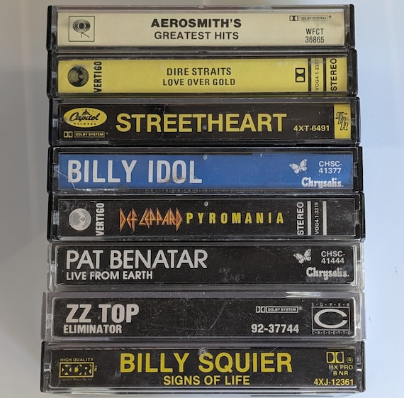Hard Rock Cassette Tapes | Aerosmith Dire Straits Streetheart Billy Idol Def Leppard Pat Benetar ZZ Top Billy Squier | Early 80s Rock Music
