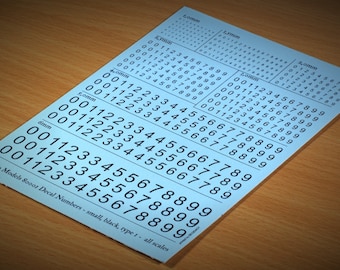 Decal Numbers - small, black, type 1 - all scales - waterslide decals (Matho Models 80001)
