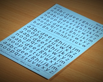 Letras para calcomanías (minúsculas) - negras, 4-5 mm - todas las escalas - calcomanías para transferencia al agua (Matho Models 80013)
