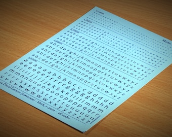 Letras para calcomanías (minúsculas) - negras, 1-3 mm - todas las escalas - calcomanías para transferencia al agua (Matho Models 80012)