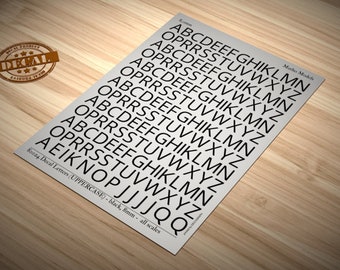 Letras para calcomanías (mayúsculas) - negras, 8 mm - todas las escalas - calcomanías para transferencia al agua (Matho Models 80024)
