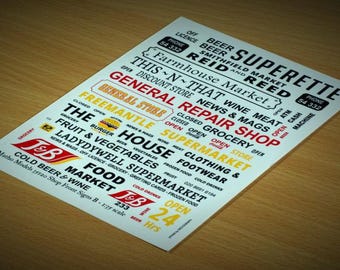 Shop Front Signs B - 1:35 scale - waterslide decals (Matho Models 35120)