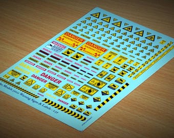 Warning Signs & Labels - 1:35 scale - waterslide decals (Matho Models 35101)
