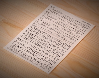 Letras para calcomanías (mayúsculas) - negras, 4-5 mm - todas las escalas - calcomanías para transferencia al agua (Matho Models 80015)