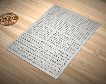 Letras para calcomanías (mayúsculas tipo 2) - negras, 1,5-3 mm - todas las escalas - calcomanías para transferencia al agua (Matho Models 80035)