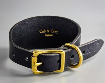 Personalised Leather Whippet and Greyhound Collar - Midnight Blue