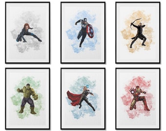 Impressions numériques super-héros, oeuvre d'art murale super-héros pour chambre de garçon et chambre d'enfant, affiche Iron Man Thor Captain America Spiderman, téléchargement immédiat.