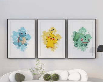 稀に美品，ポケモン アートプリント フレーム付き プリンのポケモン デジタル アート 印刷可能なイラスト、寝室、子供