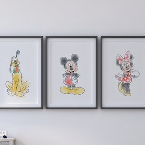 Mickey mouse clubhouse impresiones digitales UN CONJUNTO DE 3 arte de la pared de la guardería, cartel de mickey mouse montessori sala de estar de la guardería y decoración de la habitación de los niños A4