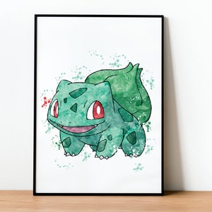 Ilustracja cyfrowa Bulbasaur Pokemon do wydrukowania, dekoracja ścienna do sypialni, prezent urodzinowy dla dziecka, prezenty dla dzieci.