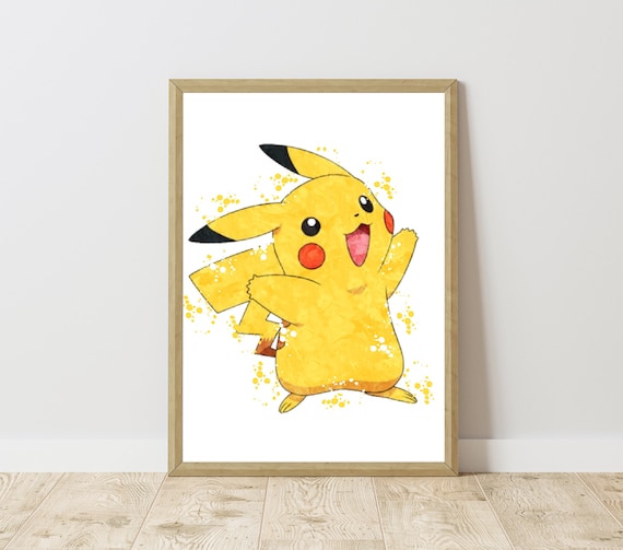 Pikachu Pokemon Digital Watercolor Prints Printable Illustration