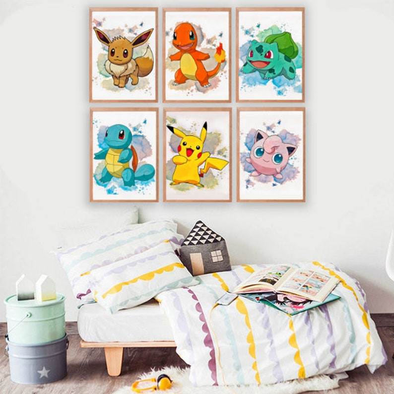 Pokemon Wall Art Watercolor Digital Prints Nursery Bedroom Etsy