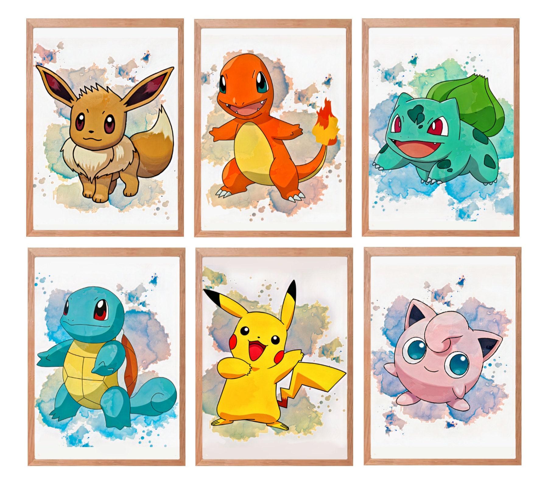 Impression de pokemon à l'aquarelle, cadeau de fan d'art de décor de mur de  Pikachu pour des enfants, abstrait minimaliste d'affiche imprimable,  impression d'art de mur de Pokemon pour la pépinière 