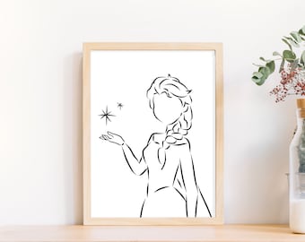 Frozen Elsa Inspired Wall Art, Disney Princess Poster Digital Print, Christmas Gift Frozen Kids Birthday Party, Minimalist Girls Room Decor.