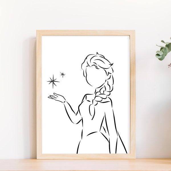 Frozen Elsa Inspired Wall Art, Disney Princess Poster Digital Print, Christmas Gift Frozen Kids Birthday Party, Minimalist Girls Room Decor.