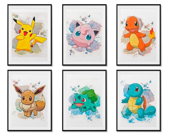 Set of 6 Pokemon Digital Art Print Kids Bedroom Nursery Gift Pokemon Wall Art Pokemon Poster Art Bedroom Decor Instant Download NEW VERSION!