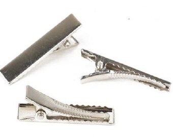 FLAT CROCODILE CLIPS Silver or Black - Hair Clip Holder to Decorate to Customize - 35, 40, 46, 57, 75 mm - your choice