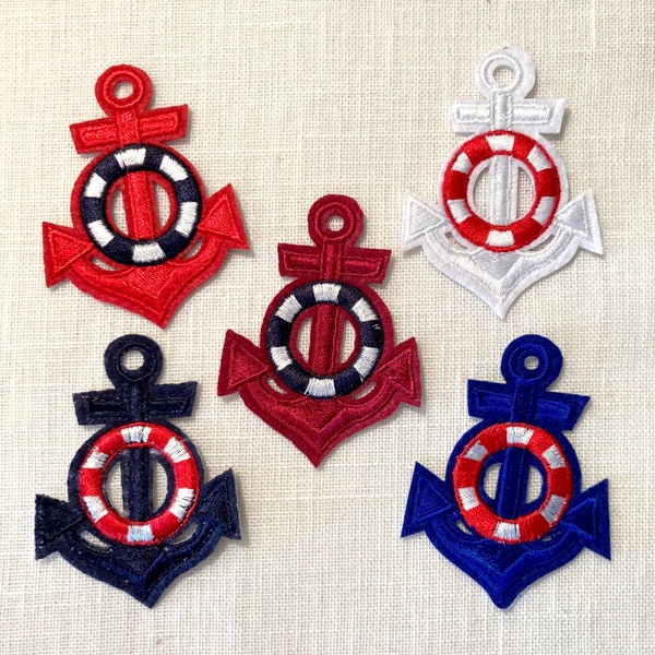 ÉCUSSON PATCH - Ancre Marine, Bouée Mer Océan, Bleu marine, Bleu roi, Rouge, Blanc, Bordeaux ** 4,5 x 6,5 cm ** Applique thermocollante