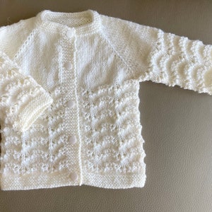 CARDIGAN, JACKET, VEST baby child, Cream white, size 3/6 months, Hand knitted in virgin merino wool special for layettes image 3