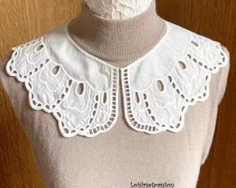 Claudine COLLAR, lace neckline, openwork scallop, English embroidery / WHITE CREAM - Separable appliqué to sew on - CT51