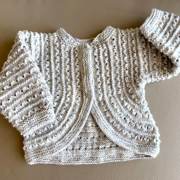 BOLÉRO, VESTE, GILET bébé enfant, Gris chiné, taille 6 mois, Tricoté main en laine acrylique spécial layette