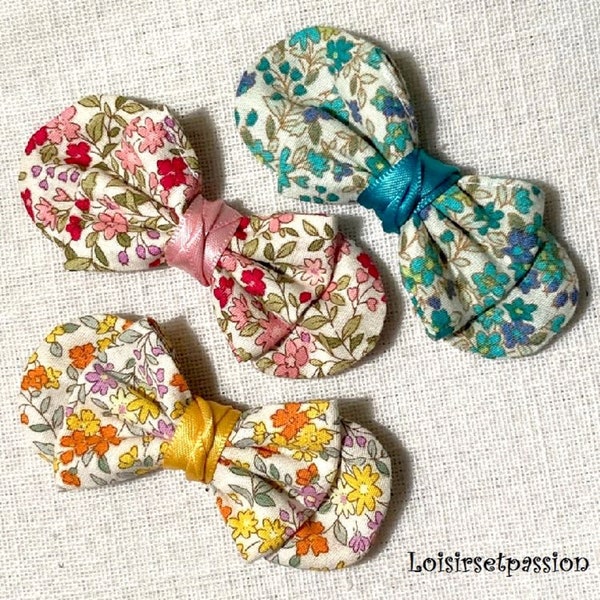 BARRETTE CHEVEUX, pince clic clac - Noeud double en tissu Liberty / coloris au choix ** 8 x 3,5 cm ** Vendu à l'unité - Bébé, enfant - CH024