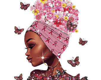 Patch Applique, Fusible Transfer Design, Black African Woman, Floral Turban, Butterfly ** 18.5 x 23 cm ** Silkscreen - T932