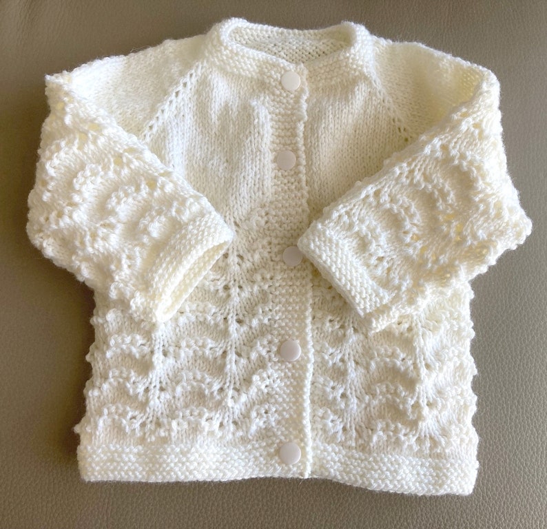 CARDIGAN, JACKET, VEST baby child, Cream white, size 3/6 months, Hand knitted in virgin merino wool special for layettes image 2