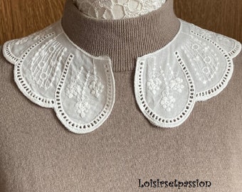 COL Claudine, encolure Tour de cou dentelle, Broderie anglaise / BLANC CRÈME - Applique à coudre - CT30