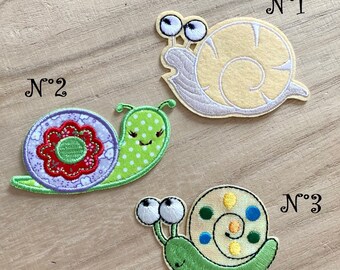 Iron-on embroidery patch, CHILDREN'S SNAIL Green white polka dots, flower shell ** choice ** Iron-on applique