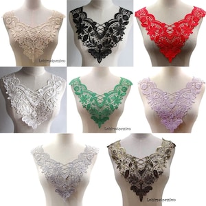 Lace Collar Breastplate Neckline, Flower Lace / Black, White, Beige, Red, Grey, Lilac, Green ** 34 x 35 cm ** Sewing Applique - CD016