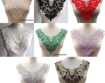 Lace Collar Breastplate Neckline, Flower Lace / Black, White, Beige, Red, Grey, Lilac, Green ** 34 x 35 cm ** Sewing Applique - CD016