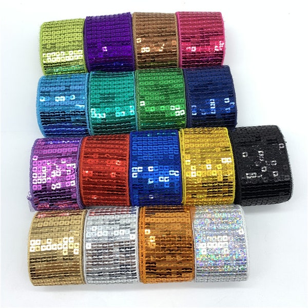 Ruban Galon Paillette Sequin carré Scintillant ** 38 mm / 9 rangs ** Couleurs au choix - Vendu au mètre - Sacs couture fêtes patinage