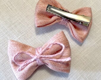 HAIR BAR, crocodile clip clip - Woolen fabric knot, hemp thread, Old pink ** 6 x 4 cm ** Baby, child - CH027