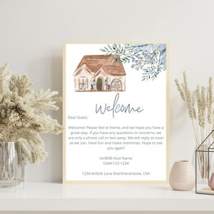 Vacation Rental Welcome Sign Template Card for Canva- Printable Air BNB welcome sign for Hosts
