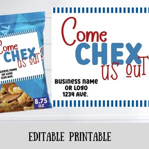 編集可能-Chex Mixビジネスマーケティングタグ、ビジネス広告ギフトタグ、不動産業者のポップバイ、印刷可能なデジタルファイル不動産マーケティングギフト