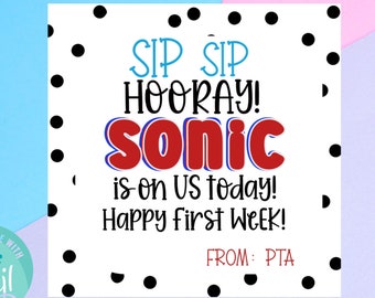 Sip Sip Hooray Gift Tag, Teacher Appreciation, First Week of School Tag, Sonic Gift Card Holder