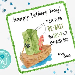 Printable Fathers Day Fishing Gift Tag 3x3-Instant Download, Printable & Editable