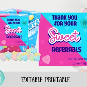 編集可能な Sweetart 紹介ギフトタグ、ビジネスマーケティングギフトタグ、ビジネス向け紹介ギフト、不動産業者向け不動産マーケティング紹介ギフトタグ