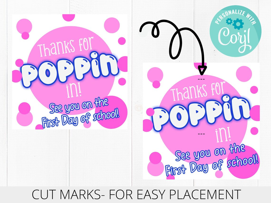 Editable-back to School Lollipop Tag, PRINTABLE, Thanks for Popping in ...
